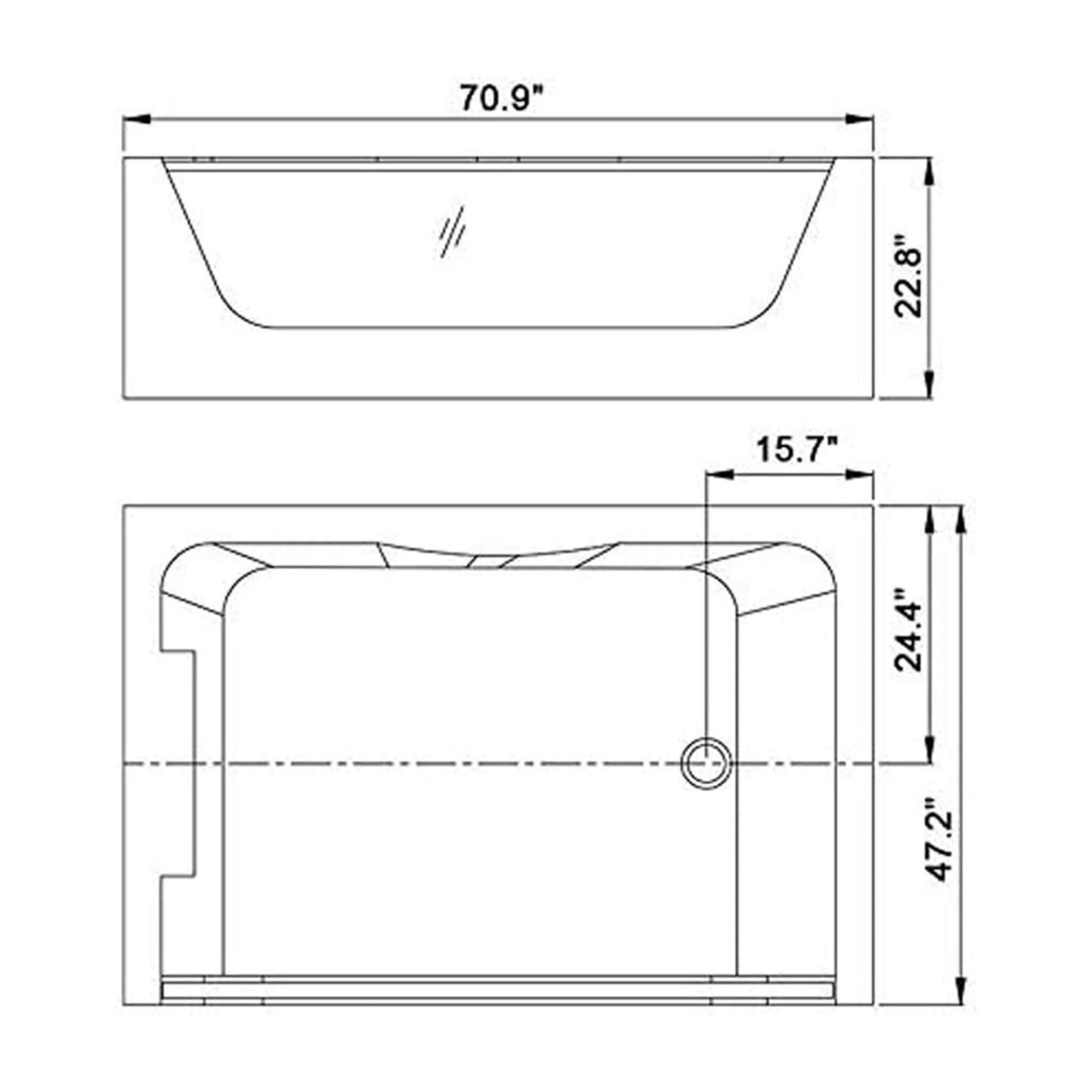 ‎Alora 71-Inch Premium Freestanding Rectangular Hydromassage Soaking Spa Bathtub