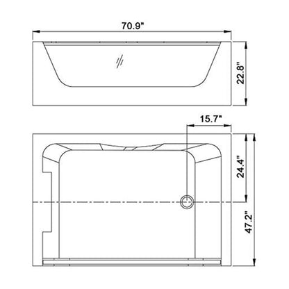 ‎Alora 71-Inch Premium Freestanding Rectangular Hydromassage Soaking Spa Bathtub