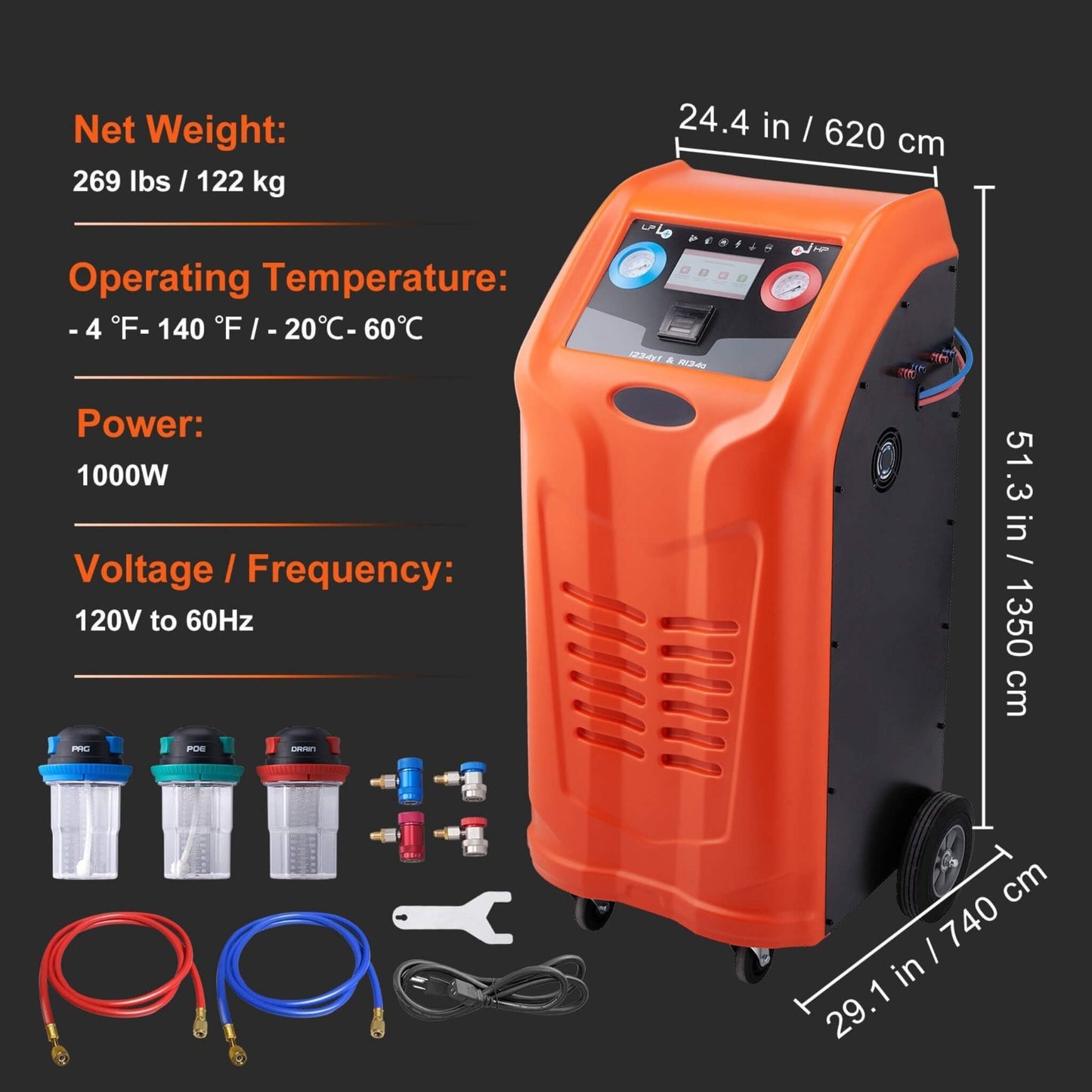 Premium Fully Automatic Dual Cylinder AC Refrigerant Recovery Machine Kit