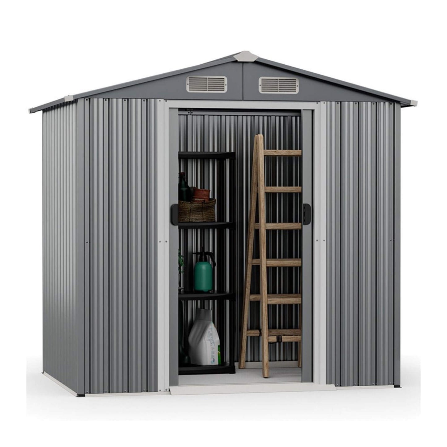 4FT x 6FT Alora Premium Garden Galvanized Steel Storage Shed w/ Lockable Sliding Doors