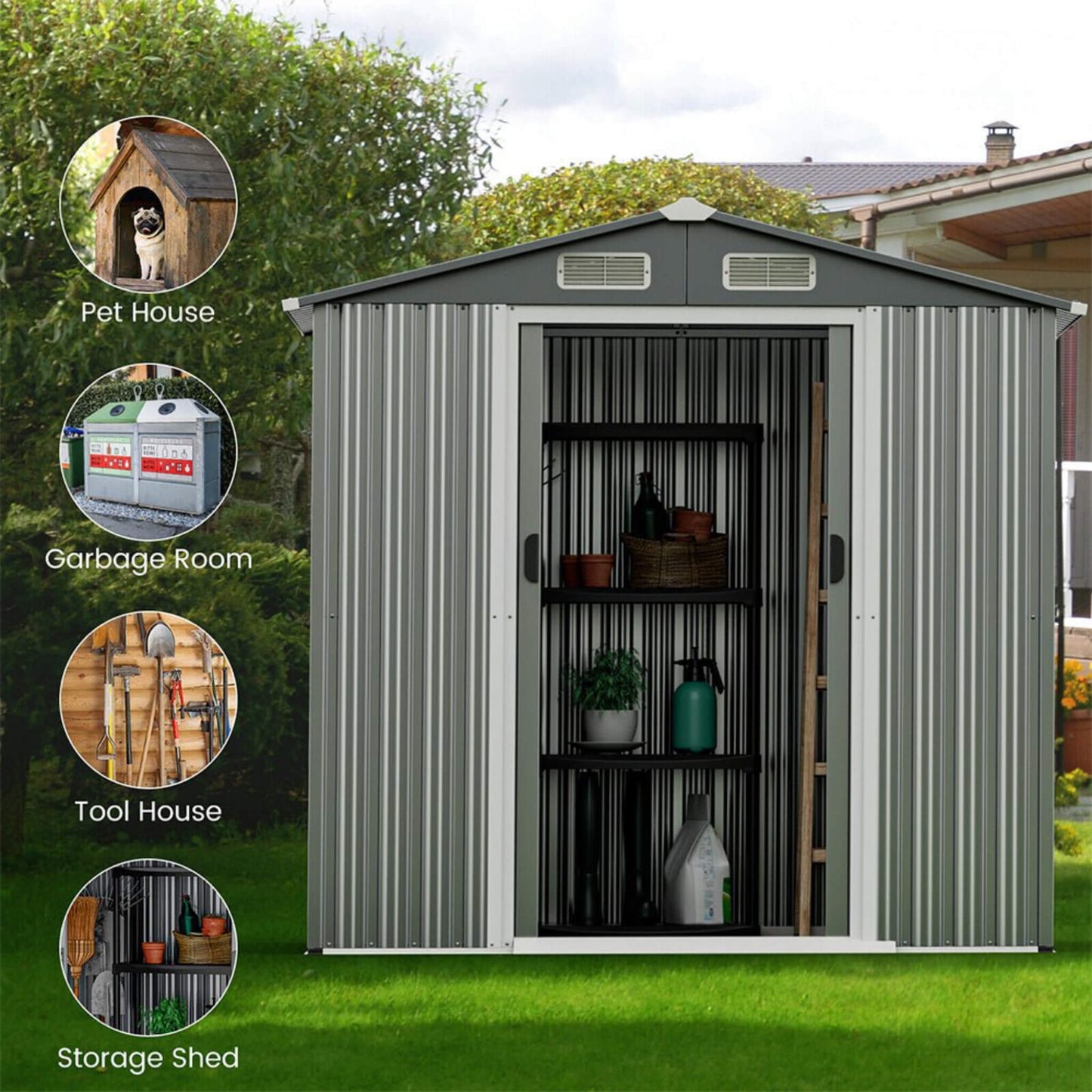 4FT x 6FT Alora Premium Garden Galvanized Steel Storage Shed w/ Lockable Sliding Doors