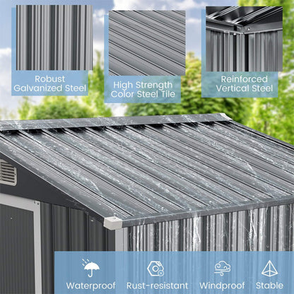 4FT x 6FT Alora Premium Garden Galvanized Steel Storage Shed w/ Lockable Sliding Doors