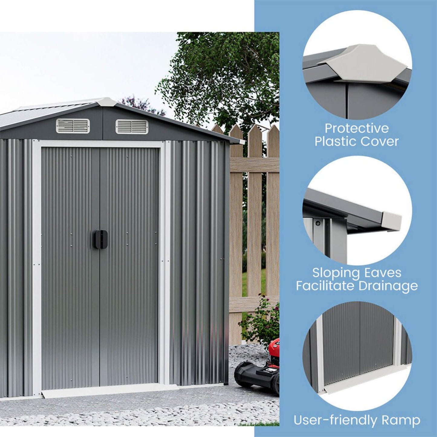 4FT x 6FT Alora Premium Garden Galvanized Steel Storage Shed w/ Lockable Sliding Doors