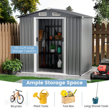 4FT x 6FT Alora Premium Garden Galvanized Steel Storage Shed w/ Lockable Sliding Doors