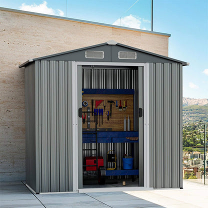 4FT x 6FT Alora Premium Garden Galvanized Steel Storage Shed w/ Lockable Sliding Doors