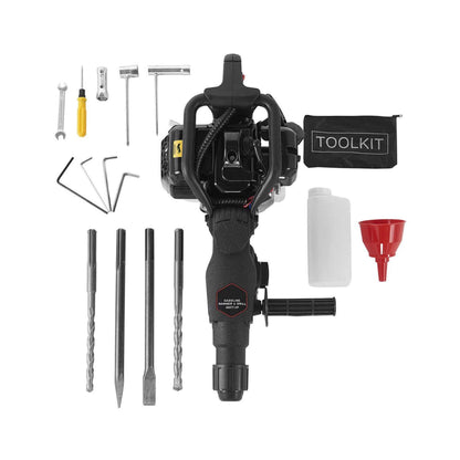 Heavy-Duty Gasoline Powered Demolition Jack Hammer Drill with Point, Flat & Chisel Bits