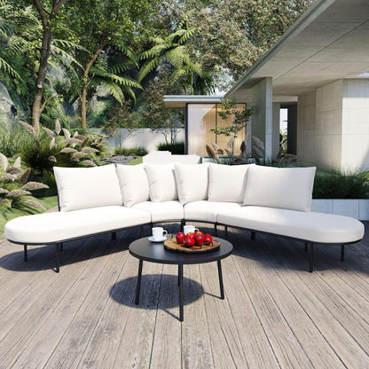 Alora Premium Half-Moon 6-Person Curved All-Weather Outdoor Furniture Sofa Patio Set With Coffee Table And Cushions