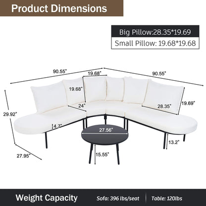 Alora Premium Half-Moon 6-Person Curved All-Weather Outdoor Furniture Sofa Patio Set With Coffee Table And Cushions