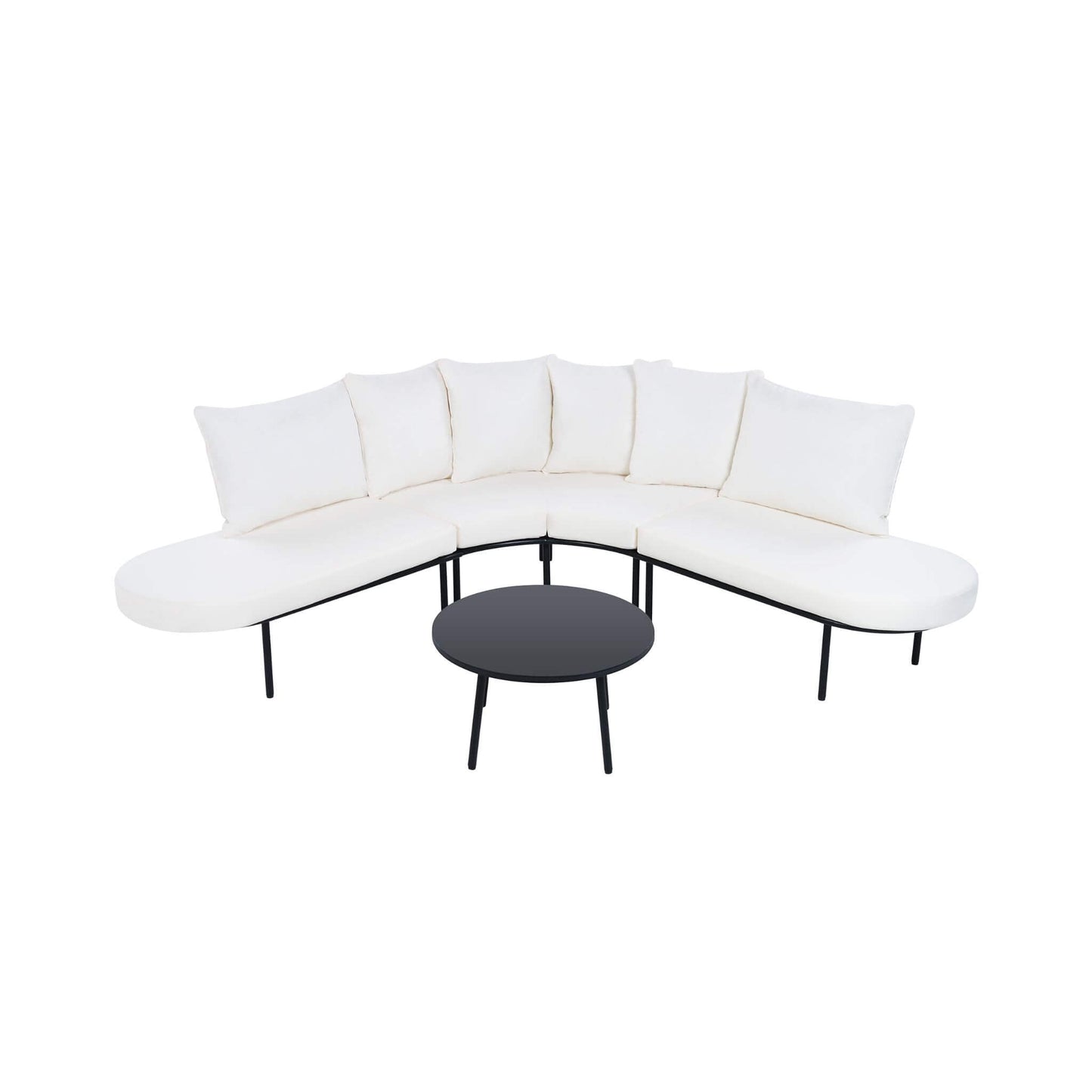 Alora Premium Half-Moon 6-Person Curved All-Weather Outdoor Furniture Sofa Patio Set With Coffee Table And Cushions