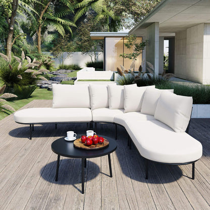 Alora Premium Half-Moon 6-Person Curved All-Weather Outdoor Furniture Sofa Patio Set With Coffee Table And Cushions