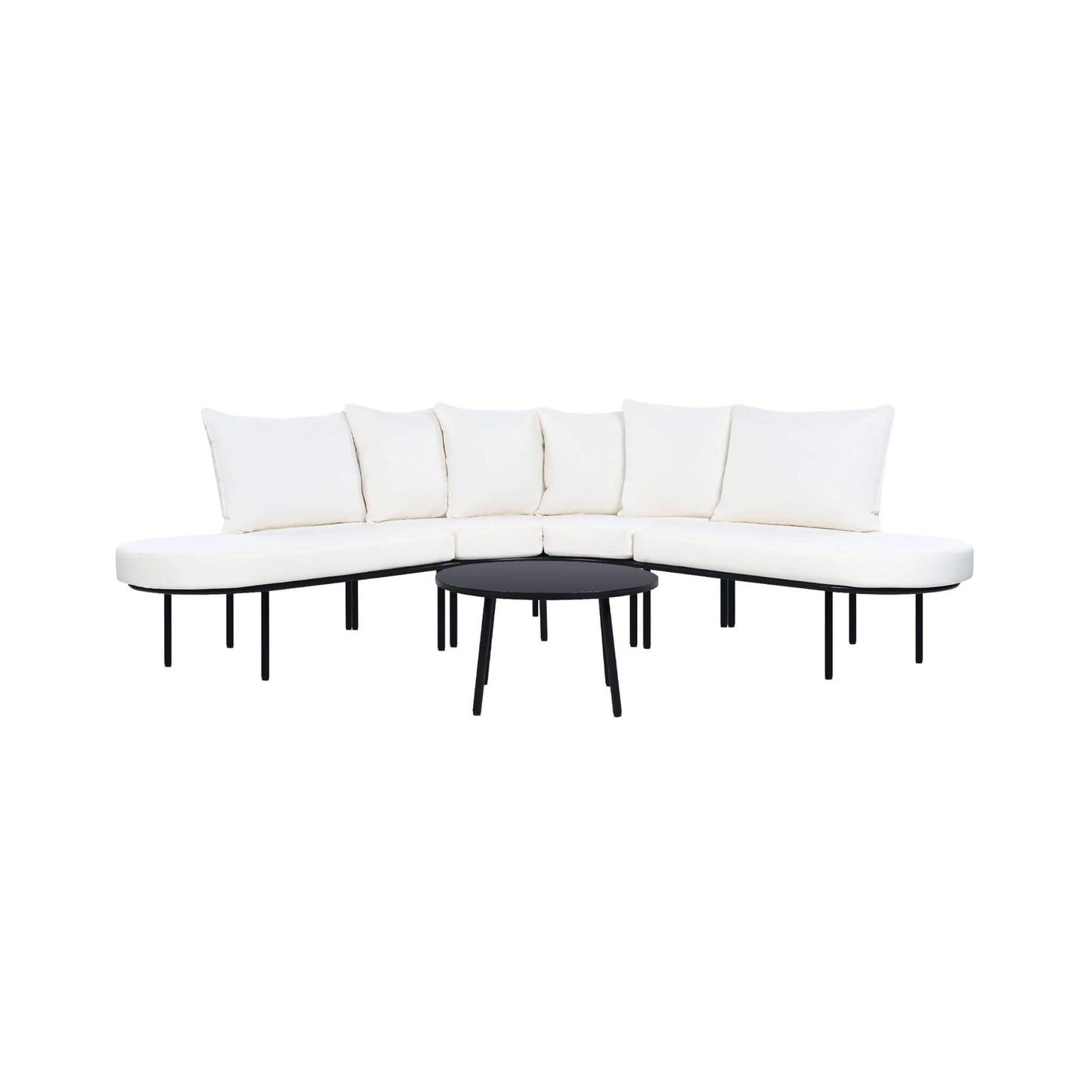 Alora Premium Half-Moon 6-Person Curved All-Weather Outdoor Furniture Sofa Patio Set With Coffee Table And Cushions