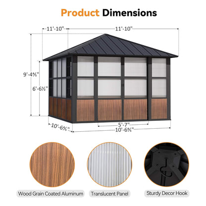 Alora Premium Hardtop Aluminum Sunroom Solarium with TV Mount and Sliding Doors