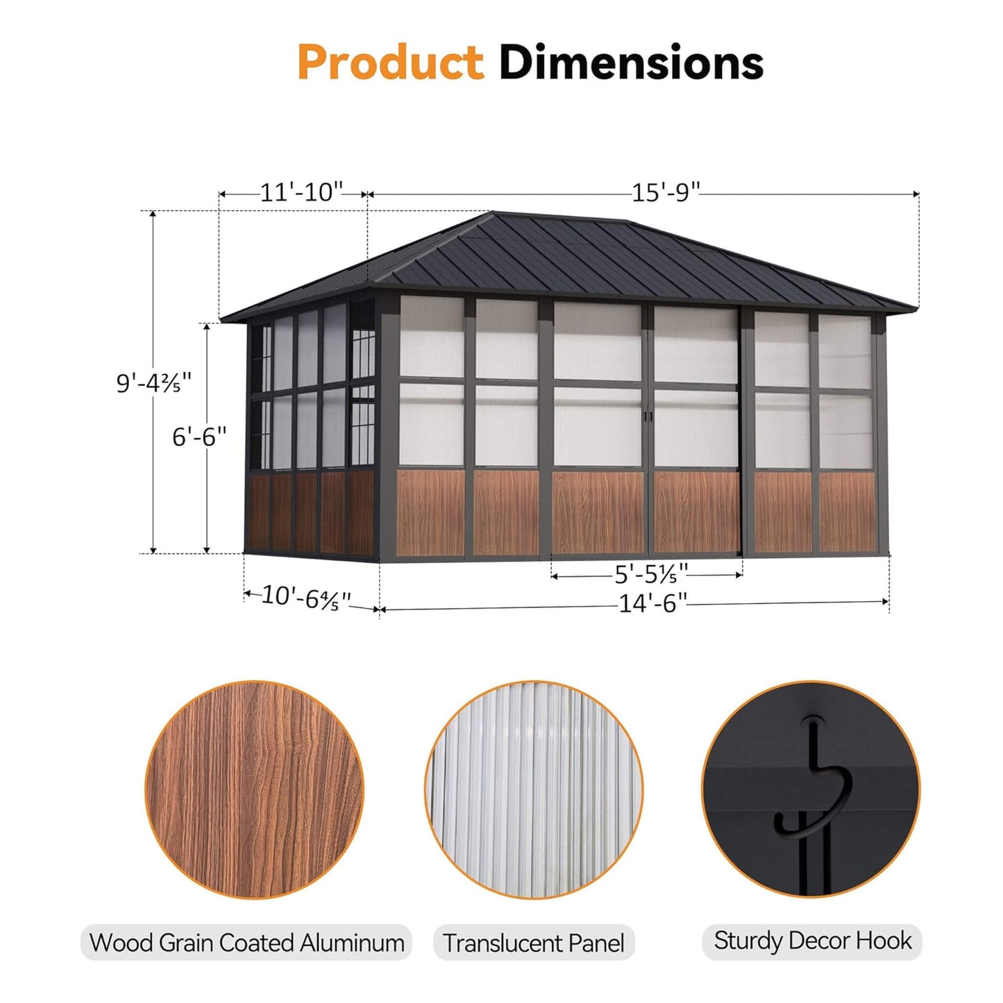 Alora Premium Hardtop Aluminum Sunroom Solarium with TV Mount and Sliding Doors