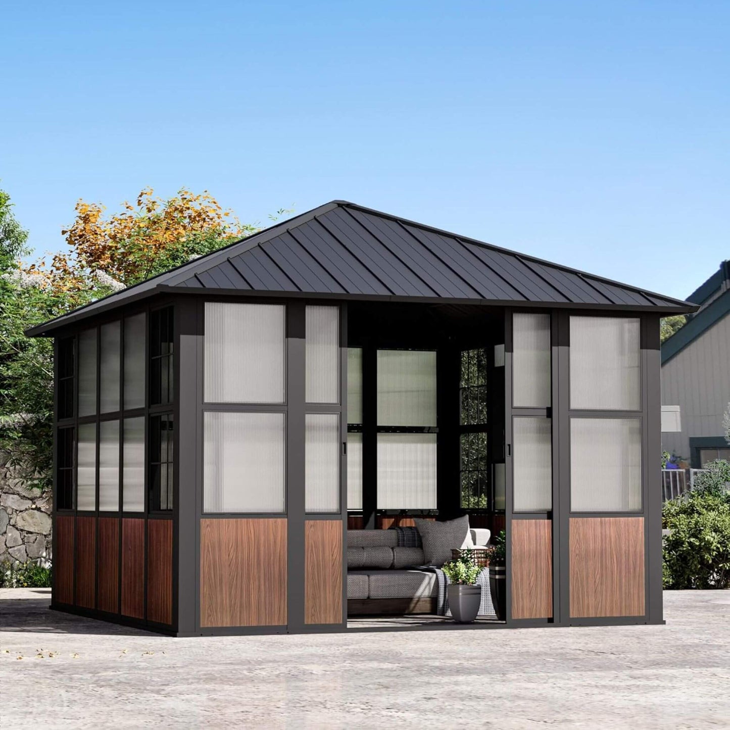 Alora Premium Hardtop Aluminum Sunroom Solarium with TV Mount and Sliding Doors