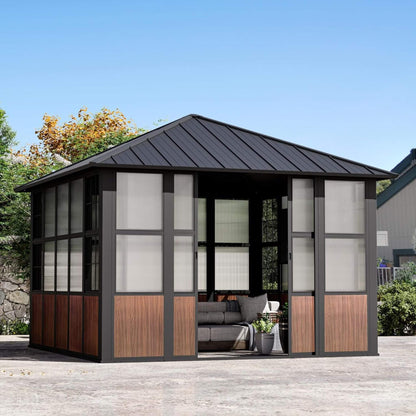 Alora Premium Hardtop Aluminum Sunroom Solarium with TV Mount and Sliding Doors