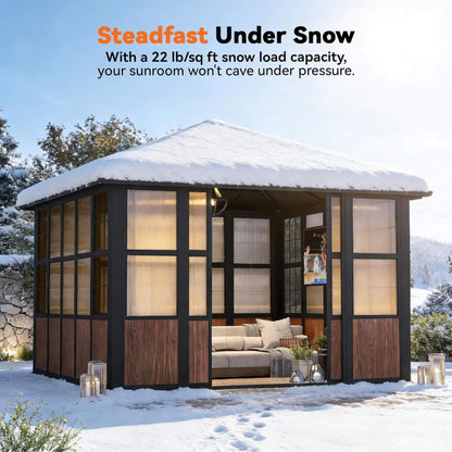 Alora Premium Hardtop Aluminum Sunroom Solarium with TV Mount and Sliding Doors