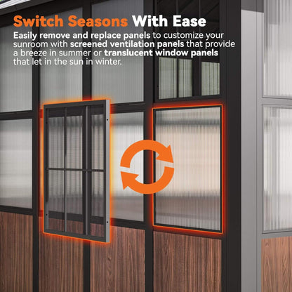 Alora Premium Hardtop Aluminum Sunroom Solarium with TV Mount and Sliding Doors