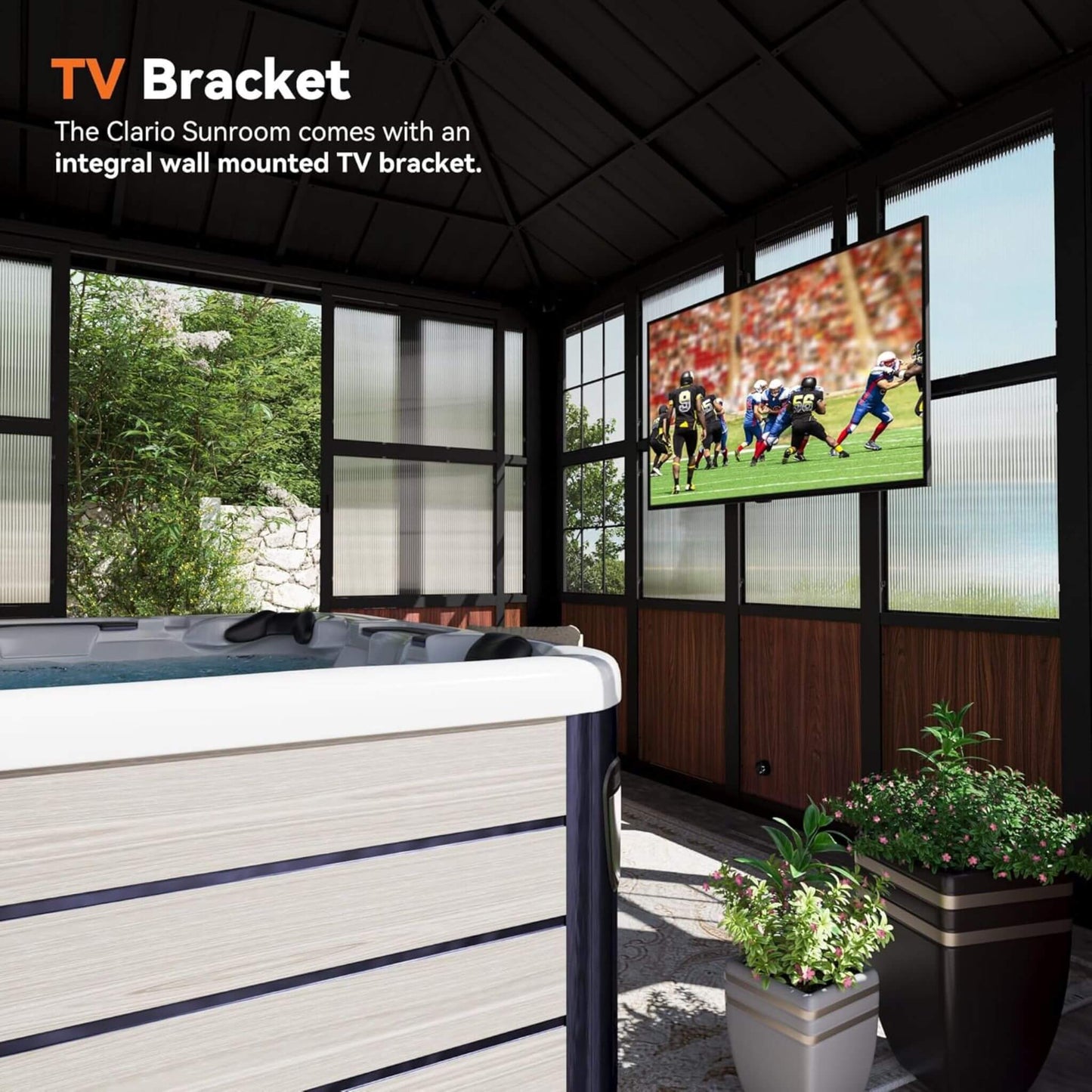 Alora Premium Hardtop Aluminum Sunroom Solarium with TV Mount and Sliding Doors