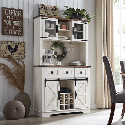 Premium Home Bar Wine Cabinet W/ Sliding Barn Door 72"