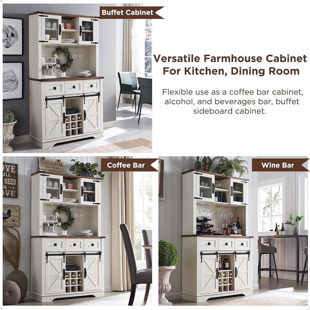 Premium Home Bar Wine Cabinet W/ Sliding Barn Door 72"