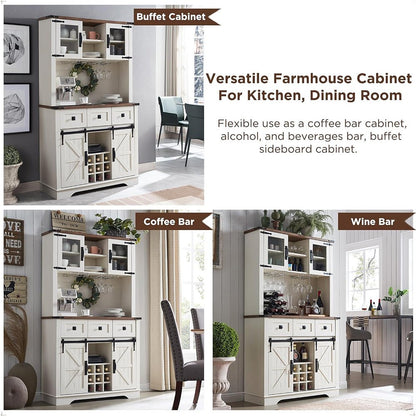 Premium Home Bar Wine Cabinet W/ Sliding Barn Door 72"