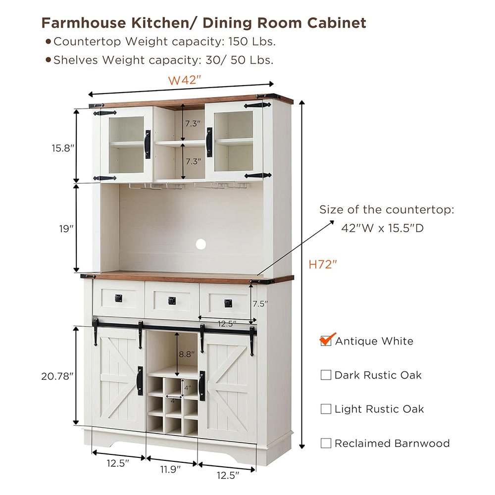 Premium Home Bar Wine Cabinet W/ Sliding Barn Door 72"