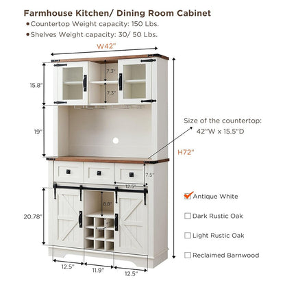 Premium Home Bar Wine Cabinet W/ Sliding Barn Door 72"