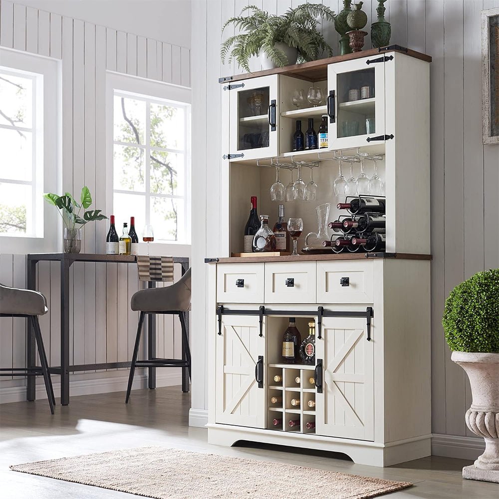 Premium Home Bar Wine Cabinet W/ Sliding Barn Door 72"