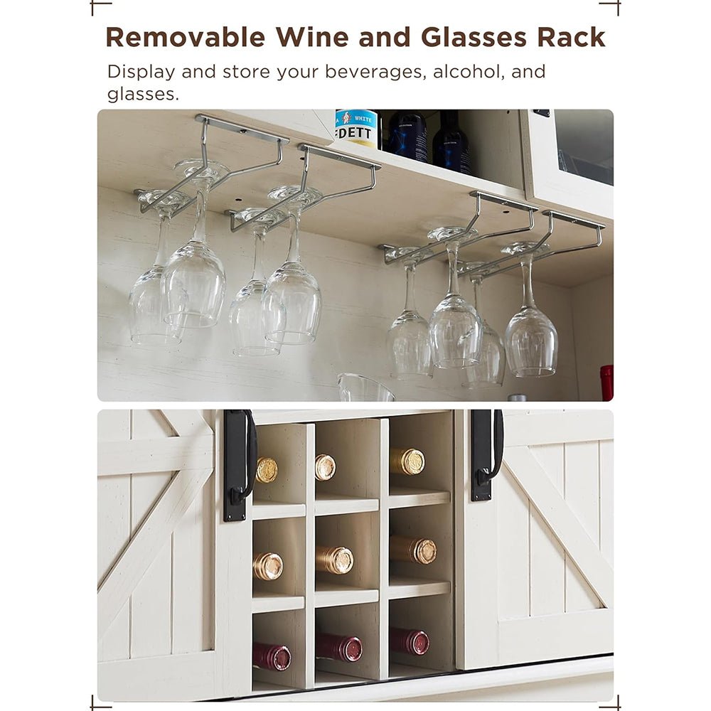 Premium Home Bar Wine Cabinet W/ Sliding Barn Door 72"