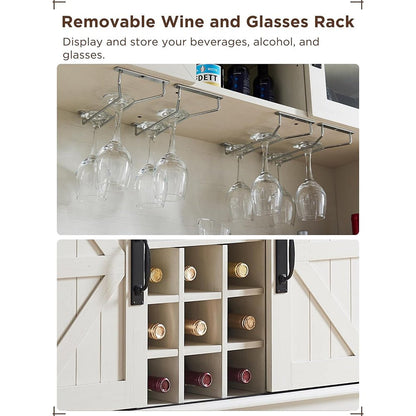 Premium Home Bar Wine Cabinet W/ Sliding Barn Door 72"