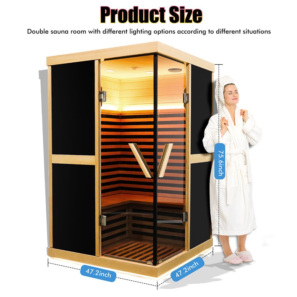 Thermora Premium Large 2-Person V-Shaped FAR Infrared Sauna Room With Double Glass Doors, 1980W