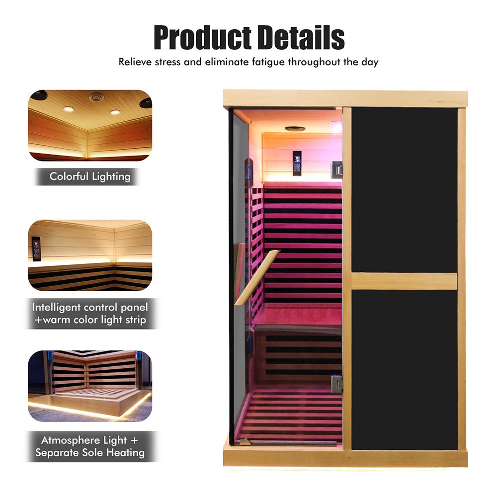 Thermora Premium Large 2-Person V-Shaped FAR Infrared Sauna Room With Double Glass Doors, 1980W