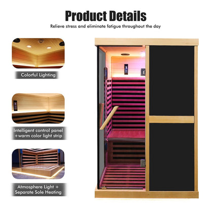 Thermora Premium Large 2-Person V-Shaped FAR Infrared Sauna Room With Double Glass Doors, 1980W