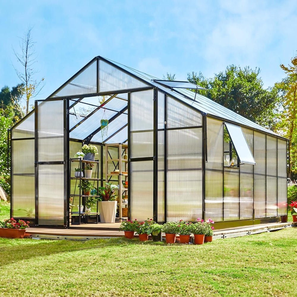 12' x 13' 5" FT Premium Large Outdoor Double Door Aluminum Polycarbonate Greenhouse With Quick Connect Fitting