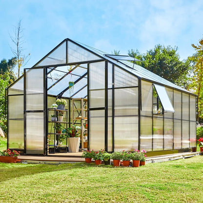 12' x 13' 5" FT Premium Large Outdoor Double Door Aluminum Polycarbonate Greenhouse With Quick Connect Fitting