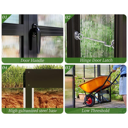 12' x 13' 5" FT Premium Large Outdoor Double Door Aluminum Polycarbonate Greenhouse With Quick Connect Fitting