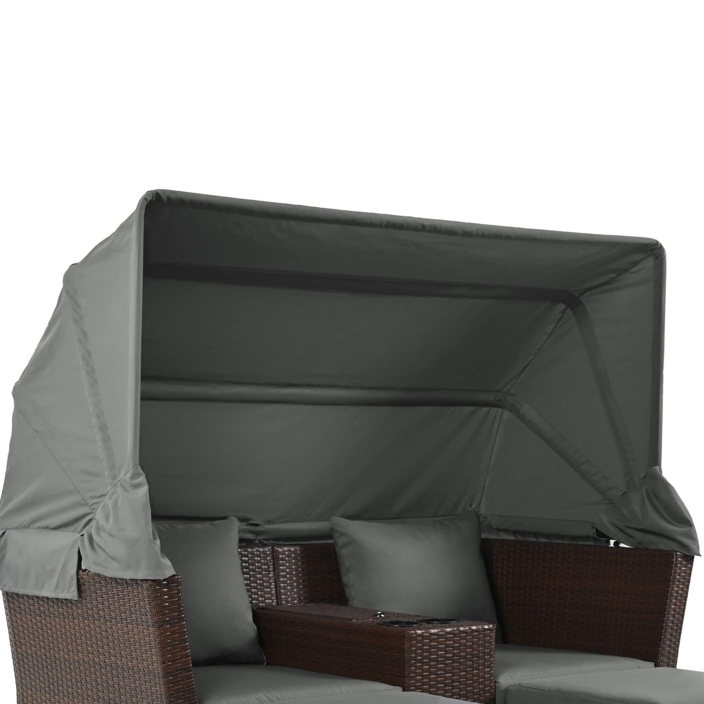 Alora Premium Outdoor 2-Seater Patio Daybed with Foldable Awning, Cushions, and Rattan Frame