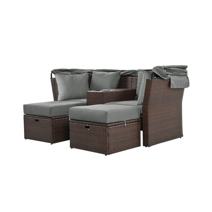 Alora Premium Outdoor 2-Seater Patio Daybed with Foldable Awning, Cushions, and Rattan Frame