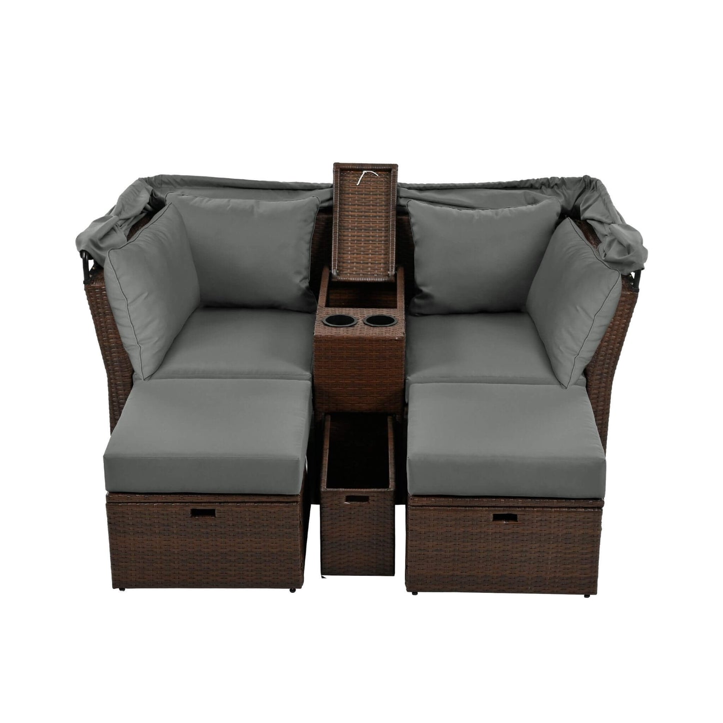 Alora Premium Outdoor 2-Seater Patio Daybed with Foldable Awning, Cushions, and Rattan Frame