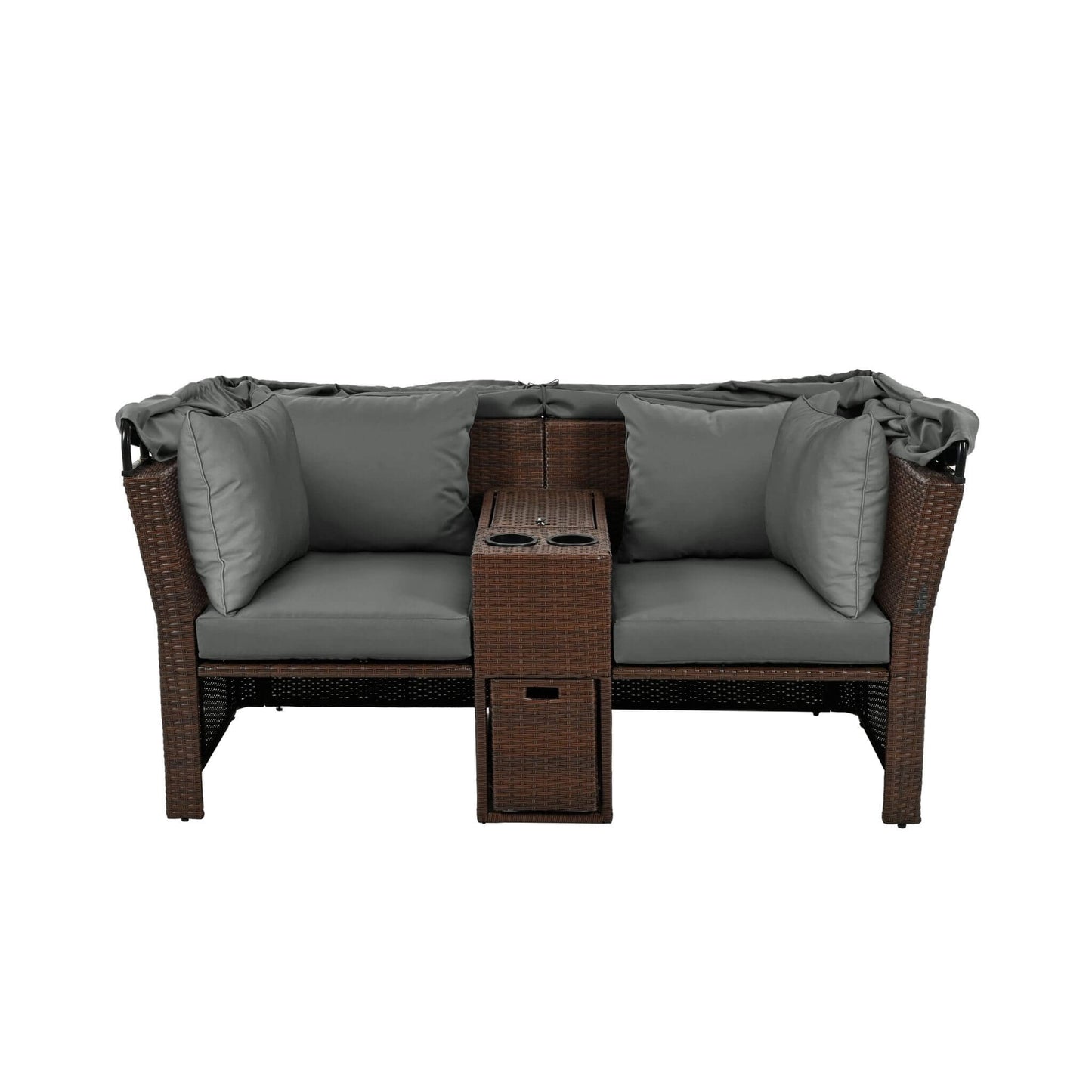 Alora Premium Outdoor 2-Seater Patio Daybed with Foldable Awning, Cushions, and Rattan Frame
