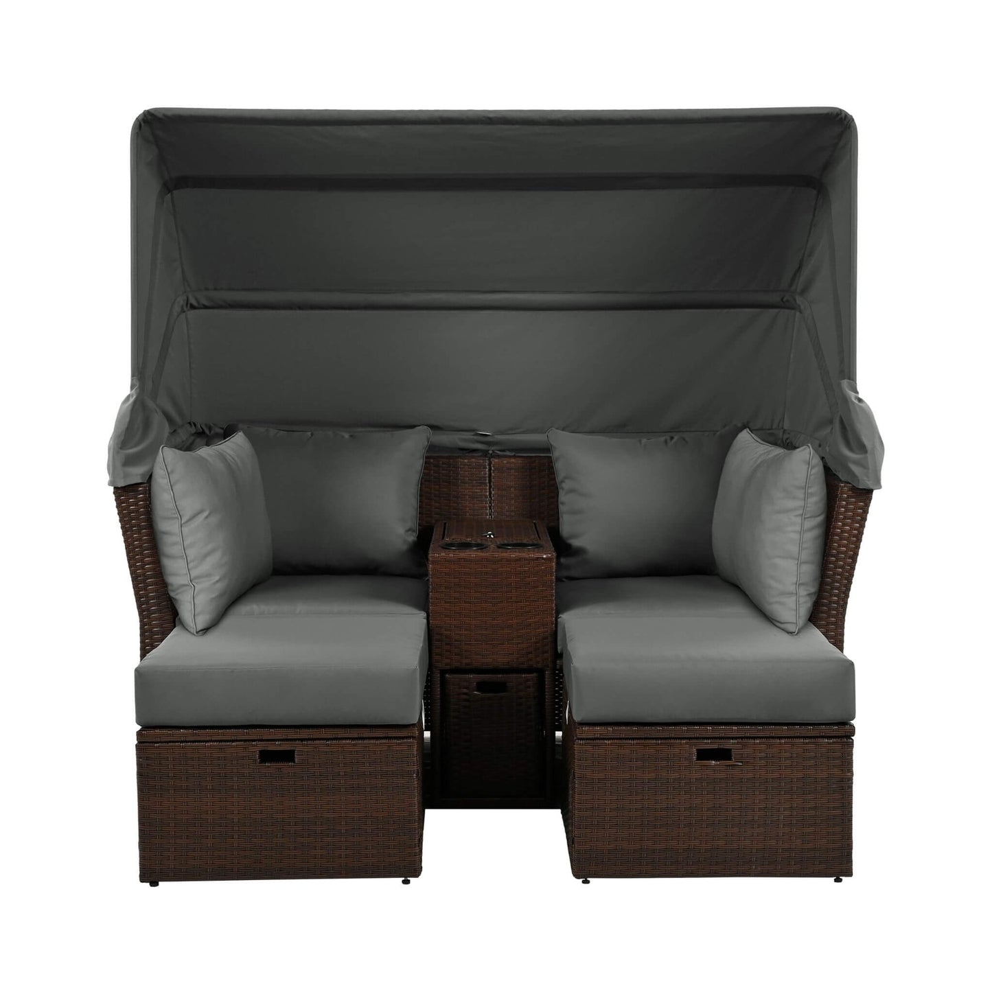 Alora Premium Outdoor 2-Seater Patio Daybed with Foldable Awning, Cushions, and Rattan Frame