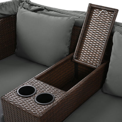 Alora Premium Outdoor 2-Seater Patio Daybed with Foldable Awning, Cushions, and Rattan Frame
