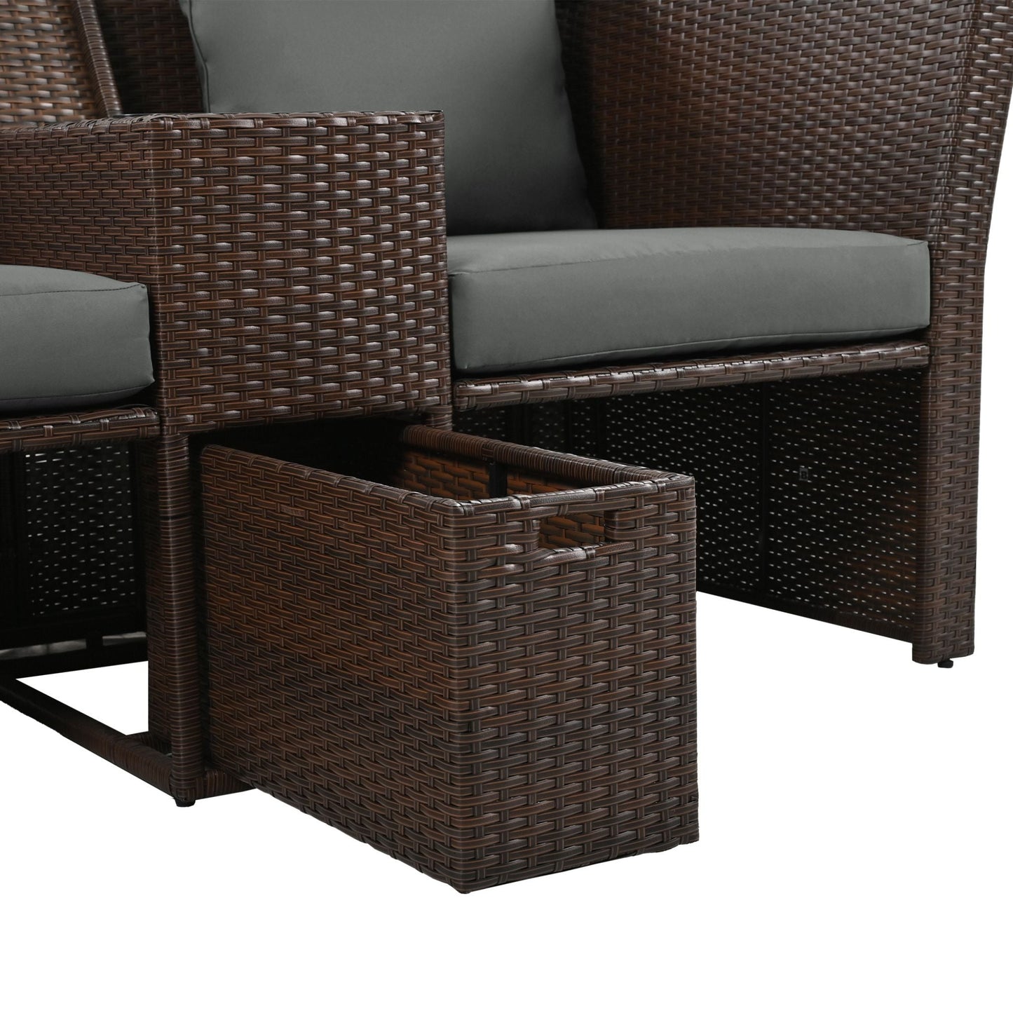 Alora Premium Outdoor 2-Seater Patio Daybed with Foldable Awning, Cushions, and Rattan Frame