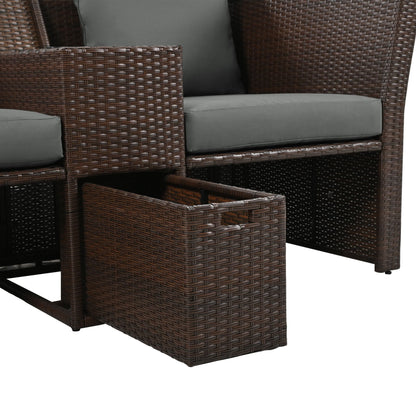 Alora Premium Outdoor 2-Seater Patio Daybed with Foldable Awning, Cushions, and Rattan Frame