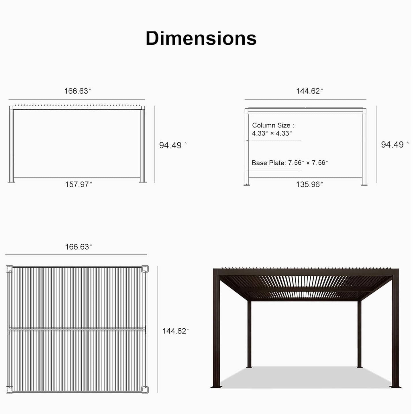 Alora Premium Outdoor Aluminum Louvered Patio Pergola with LED Lights [PERGOLA ONLY]