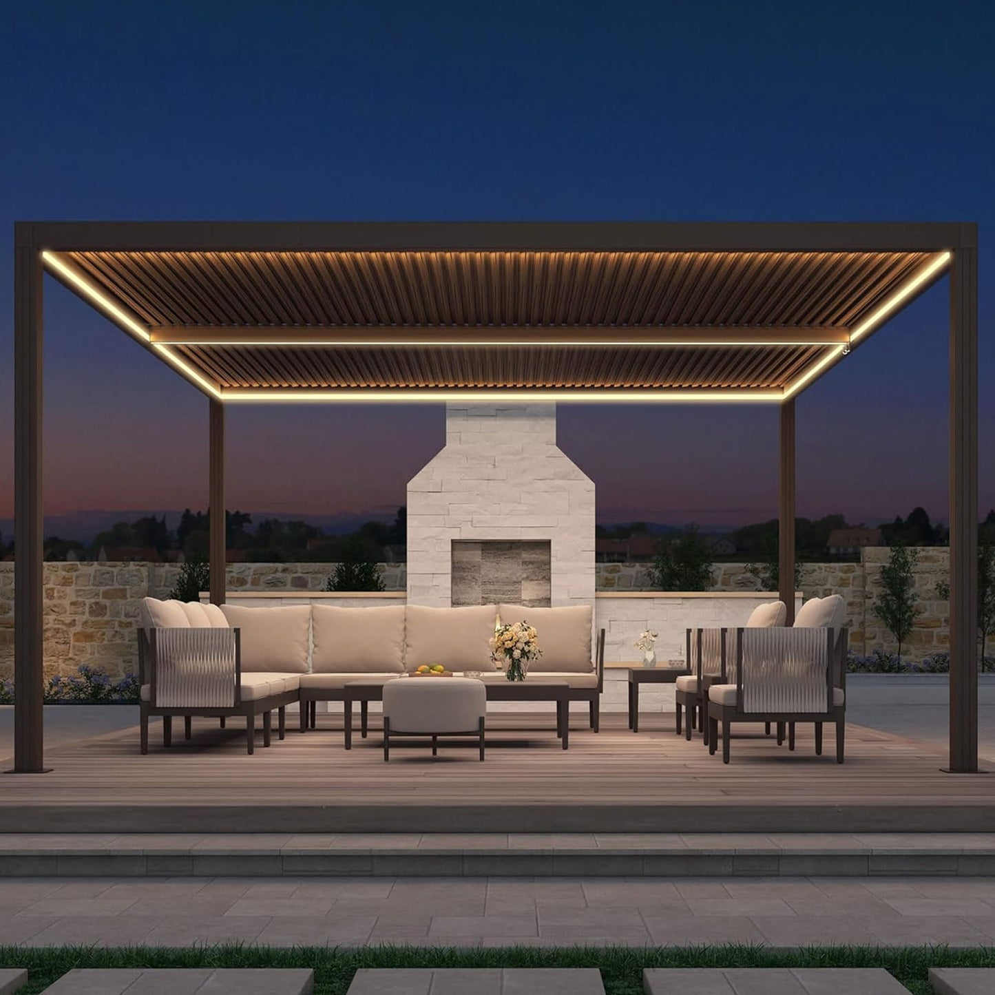 Alora Premium Outdoor Aluminum Louvered Patio Pergola with LED Lights [PERGOLA ONLY]