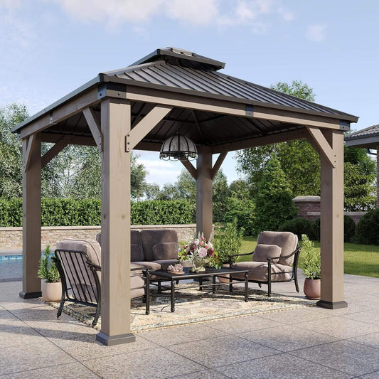 Alora Premium Outdoor Cedar Wood Galvanized Steel Hardtop Gazebo