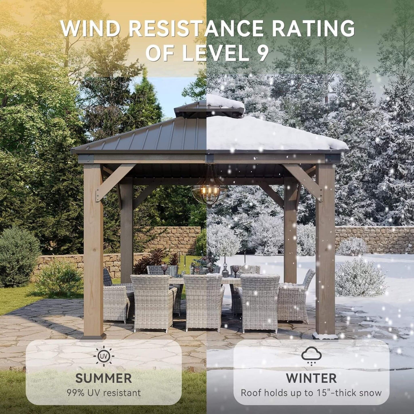 Alora Premium Outdoor Cedar Wood Galvanized Steel Hardtop Gazebo