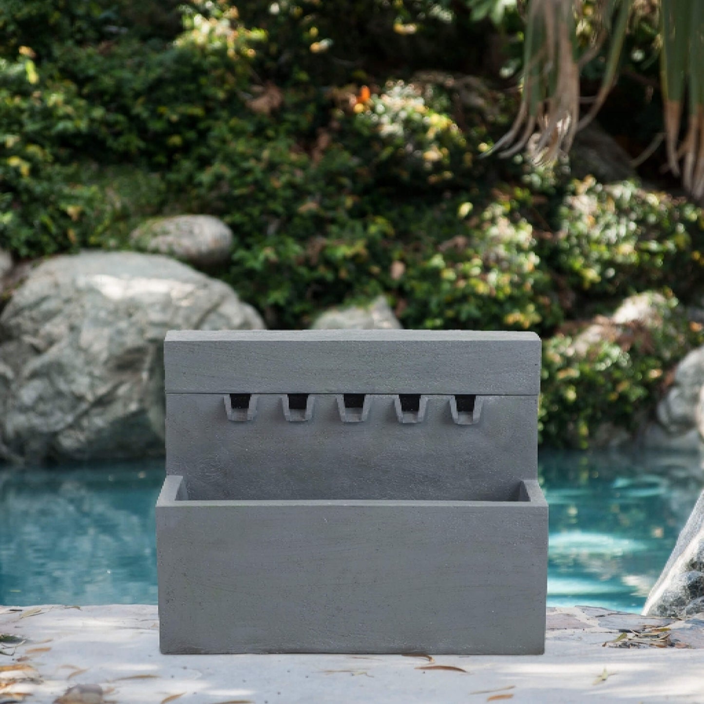 Alora Premium Outdoor Contemporary Modern Rectangular Decorative Water Fountain, Gray