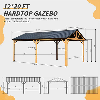 12' x 20' Premium Outdoor Double-Layer Galvanized Steel Hardtop Gazebo Pergola For Patio